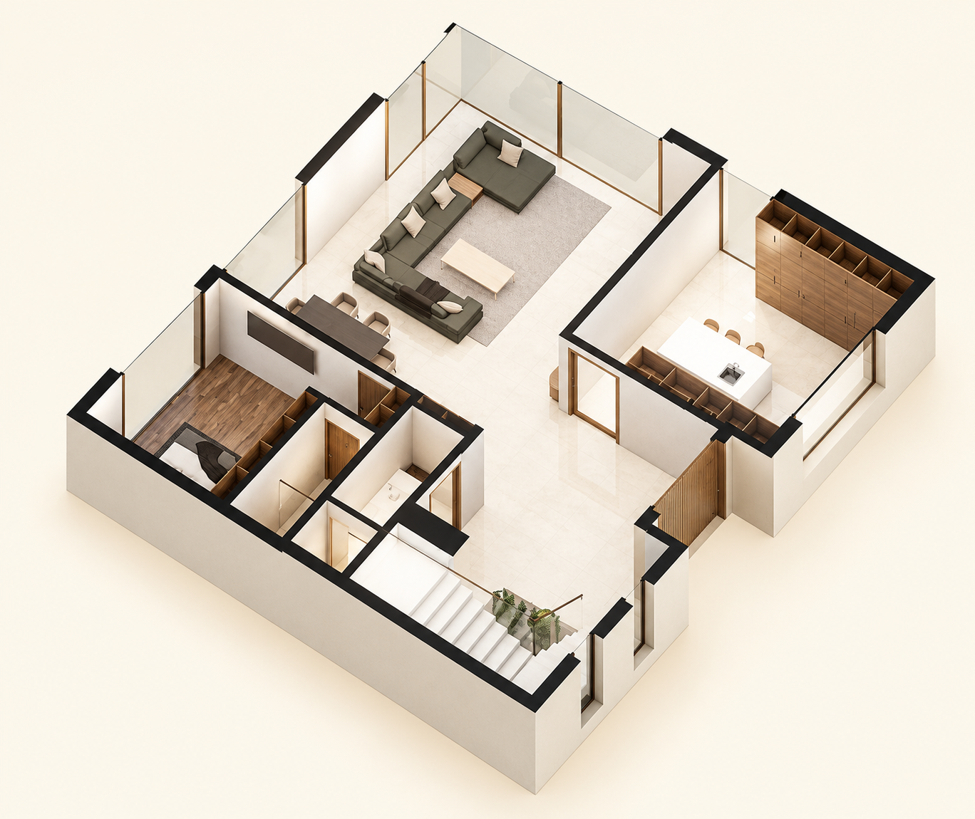 Plan du rez-de-chaussée de la villa 4 suites Atlas Signature