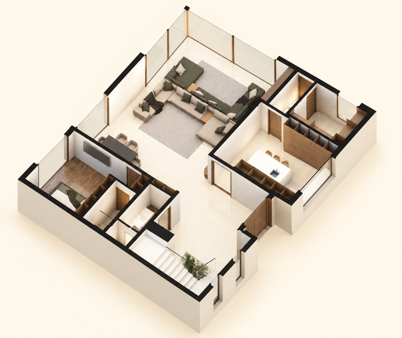 Plan du rez-de-chaussée de la villa 5 suites Atlas Signature